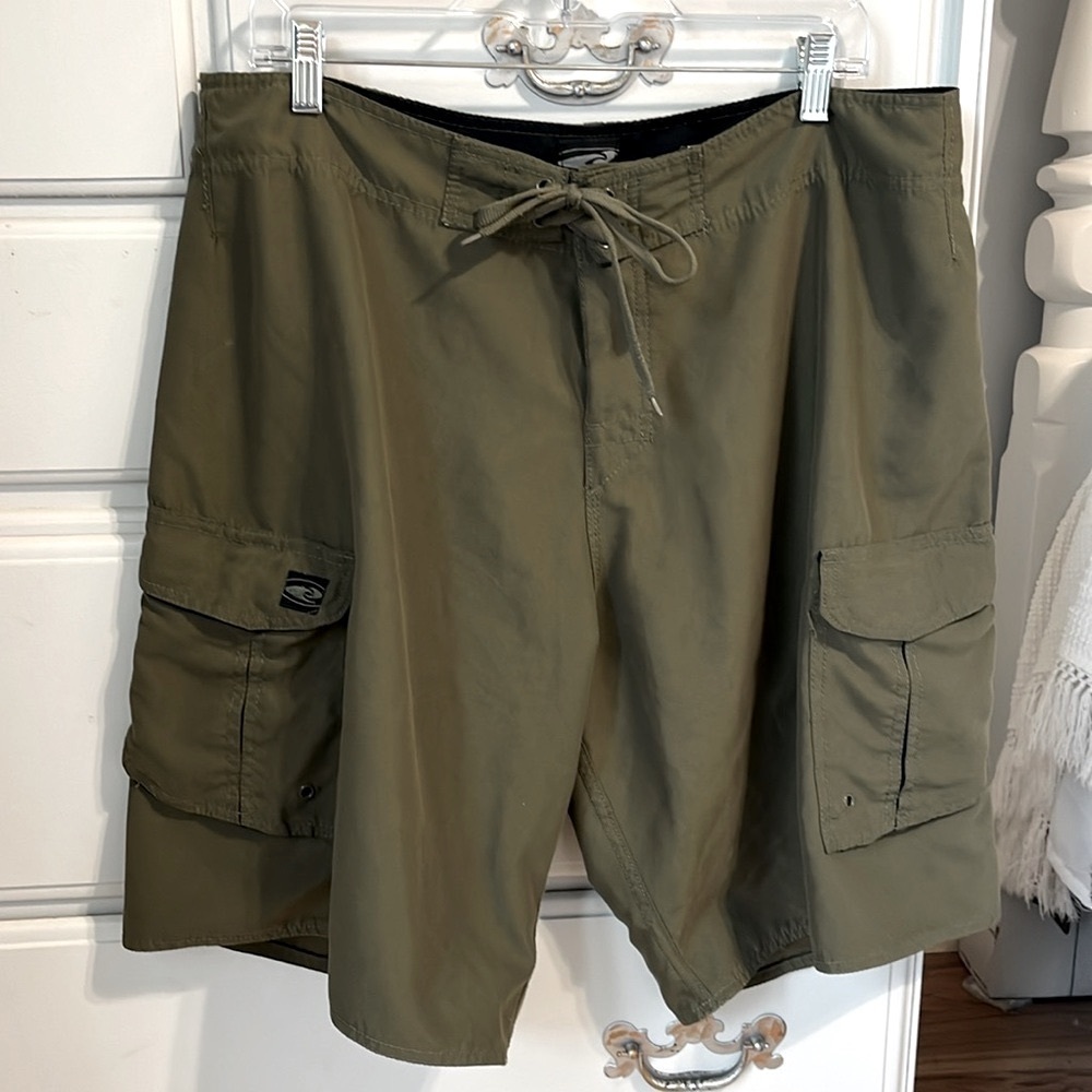 Hawaiian Performance Surfwear Mens 38 Swim Trunks Board Shorts Olive Green